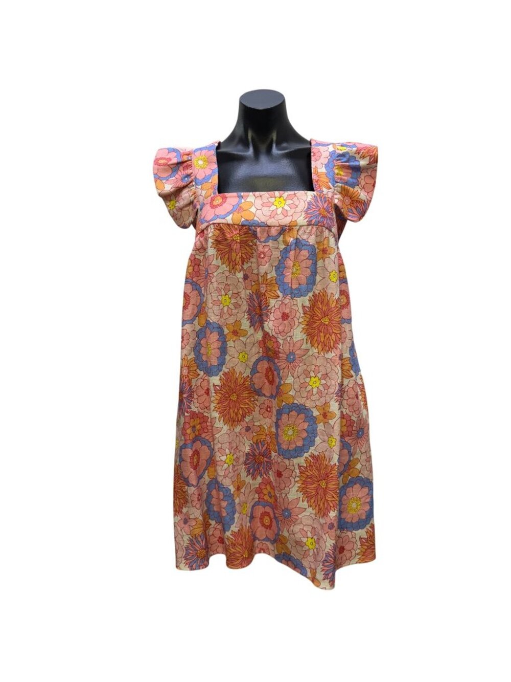Tuckernuck Linen Blend Floral Dress Pink Multi Square Neck M